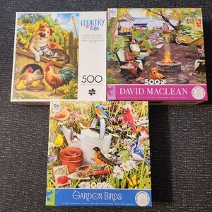 500 Pc Puzzles Animal Nature Garden Yard Lot Of 3